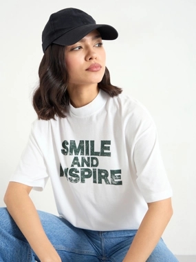 Styli White Slogan Relaxed Fit 100% Cotton T-Shirt