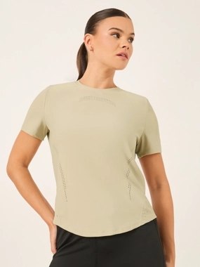 Styli Laser Cut and Back Reflective Stripe Detail Short Sleeve Top