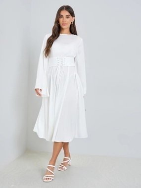 Styli Women Off-White Long Sleeves A-Line Midi Dress