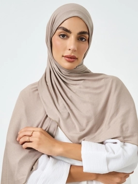 Take Two Beige Solid Knit Stretch Hijab