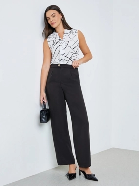 Take Two Black Solid Wide Leg Trousers