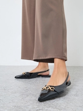 Styli Pointed Toe Slingback Shoes with Metal Accent