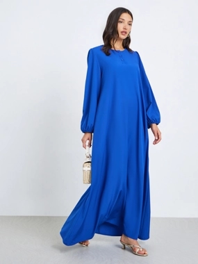 Styli Women Blue Balloon Sleeve Front Buttoned Jalabiya