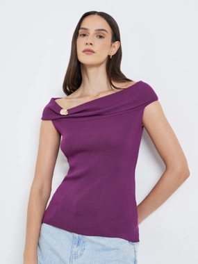 Styli Purple Off-Shoulder Knit Top