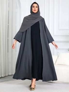 Take Two Women Solid Open Front Abaya with Headscarf