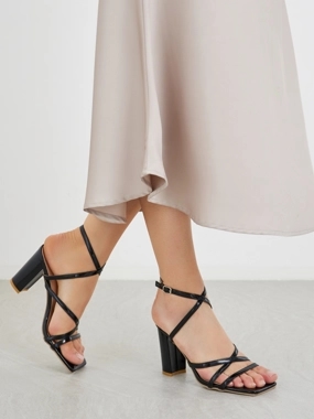 Styli Criss Cross Strappy Block Heel Sandals