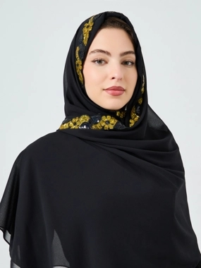 Amirah Embroidered Black Chiffon Hijab