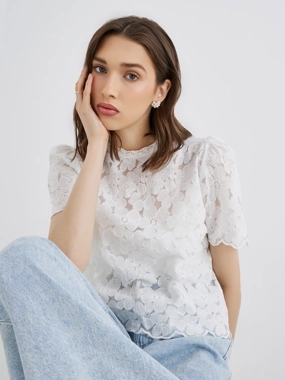 Take Two Women White Floral Embroidered Top