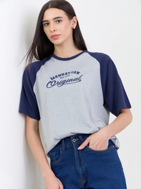Styli Grey Oversized Slogan Printed T-Shirt