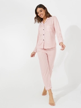 Take Two Striped Pocket Detail Shirt and Pyjama Set