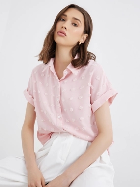 Take Two Women Pink Swiss Dot Textured Shirt