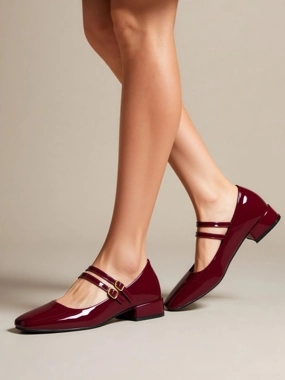 Styli Plain Square Toe Buckle Strap Shoes