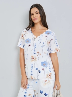 Take Two Women White Floral Print Short Sleeve Top