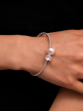 Take Two Silver Tone pearl and Rhinestone Embellished Bracelet