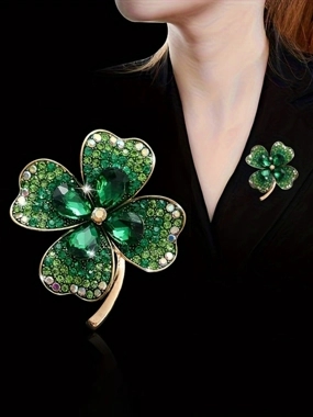 Take Two Emerald Green Crystal Clover Brooch