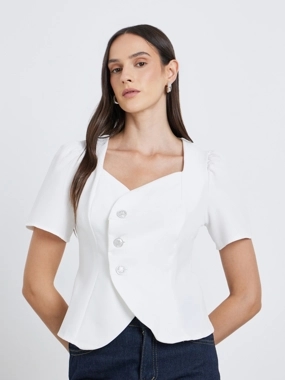 Styli White Puff Sleeve Blouse