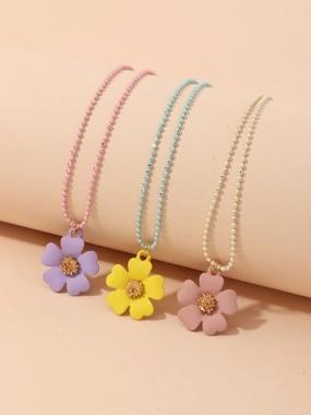 Take Two Pack of 3 - Colorful Flower Pendant Necklace