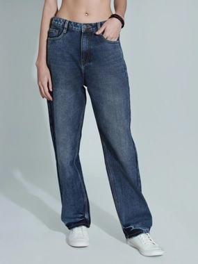 High Star High Rise Straight Fit Cotton Jeans