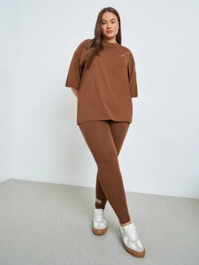 Styli Plus Size Brown Solid Leggings