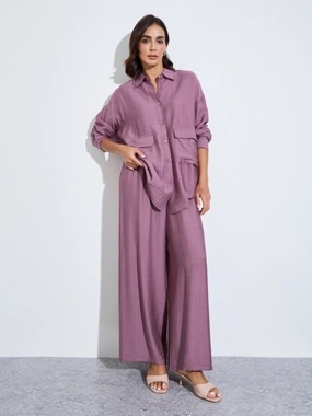 Amirah Purple Oversized Shirt and Wide Leg Pants Modest Set