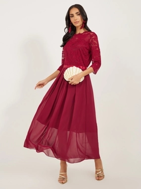 Take Two Lace Round Neck A-Line Maxi Dress