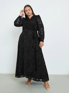 Styli Plus Size Black Maxi Wrap Dress