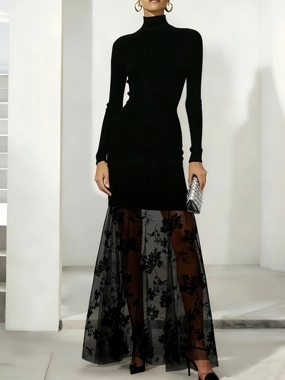 Take Two Black Lace Hem A-Line Maxi Dress
