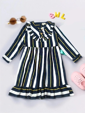 Bella Moda Striped Round Neck Long Sleeves Dress