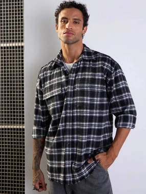 Mascln Sassafras Checked Raw Edge Hem Oversized Shirt