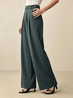 Take Two Charcoal Fold Pleat Wide Leg Pants