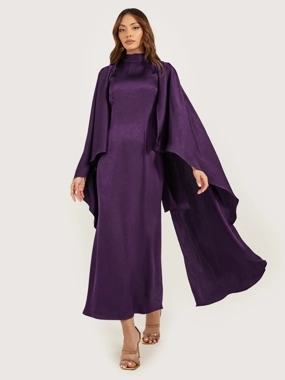 Styli Plain Cape Sleeves A-Line Maxi Dress
