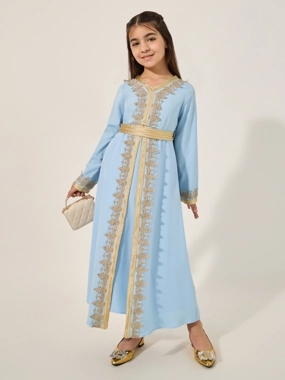Styli Embellished V Neck Layered Dress