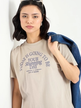 Styli Slogan Print Regular Fit 100% Cotton T-Shirt