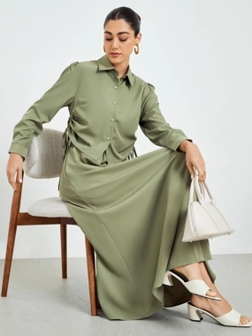 Amirah Women Ruched Shirt and Maxi Skirt Modest Set