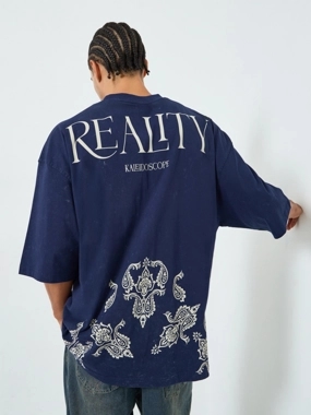 Styli Men Washed Front and Back Print Boxy Fit T-Shirt