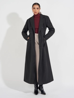 Styli Regular Fit Maxi Wool Like Double Breasted Coat
