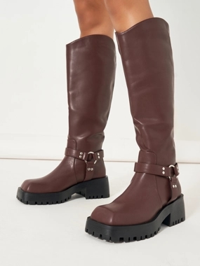 Raid Buckle Harness Detail Knee High Boots