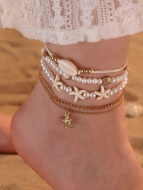Take Two Set of 5 -Pearl and Starfish Anklet