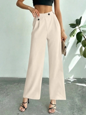 Take Two Off White Wide Leg Trousers with Button