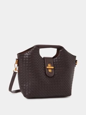 Styli Woven Textured Handbag with Turn Lock