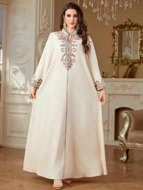 Take Two Beige Embroidered A-Line Jalabiya