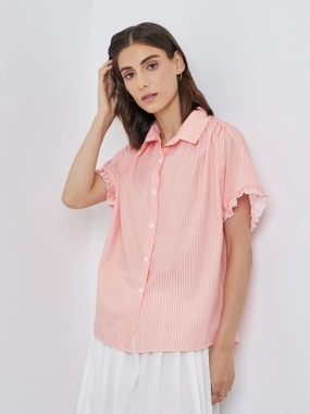 Take Two Women Striped Ruffled Oversized Shirt