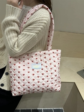 Take Two Heart Print Quilted Shoulder Bag
