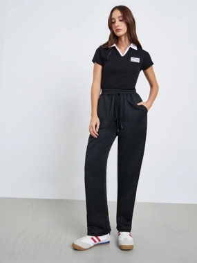 Take Two Women's Solid Elastic Drawstring Waist Straight Leg Pants