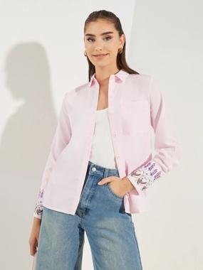 Styli Embroidery Detail Cuffed Long Sleeve Shirt