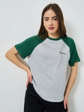 Styli Grey Contrast Raglan Sleeves T-Shirt
