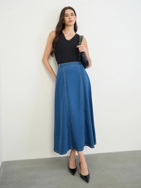 Styli Blue A-Line Denim Maxi Skirt