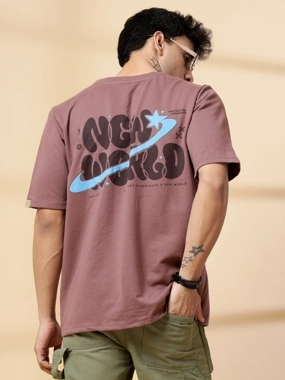 Rigo Rigo Men Mauve Typography Oversized T-shirt