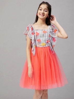 Stylo Bug Floral Printed Ruffle Sleeves A-Line Dress