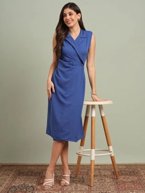 Globus Blue Notch Lapel Blazer Midi Dress